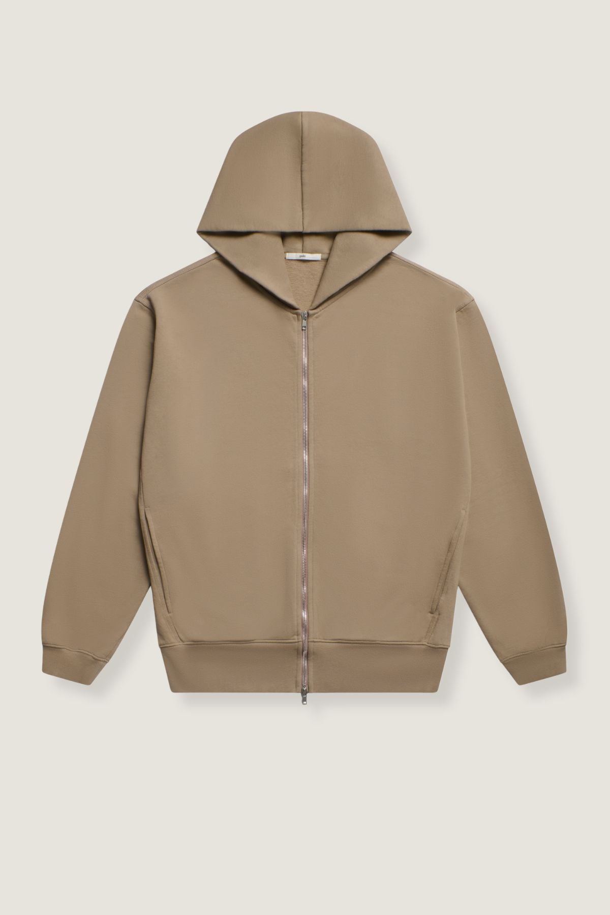 the taupe zip hoodie.