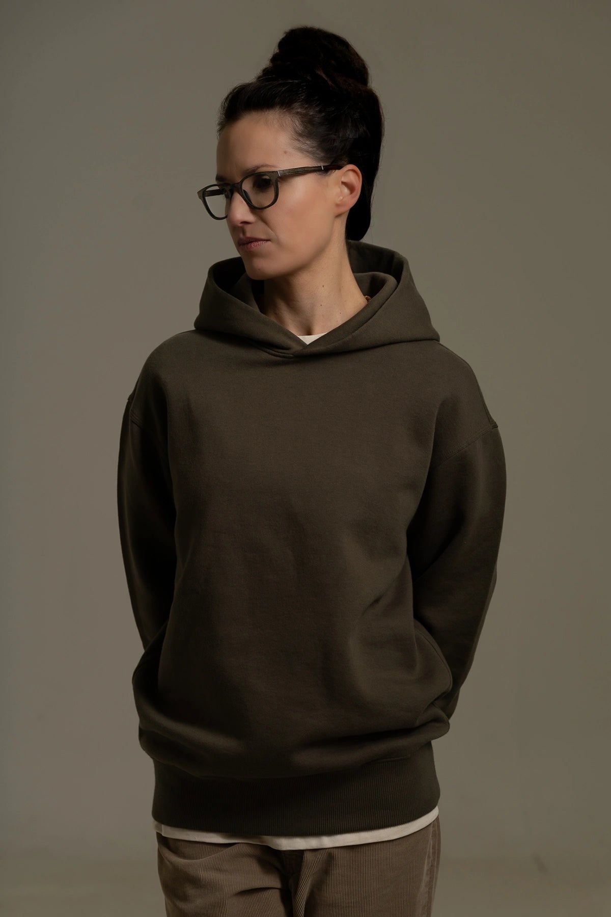 the olive hoodie.