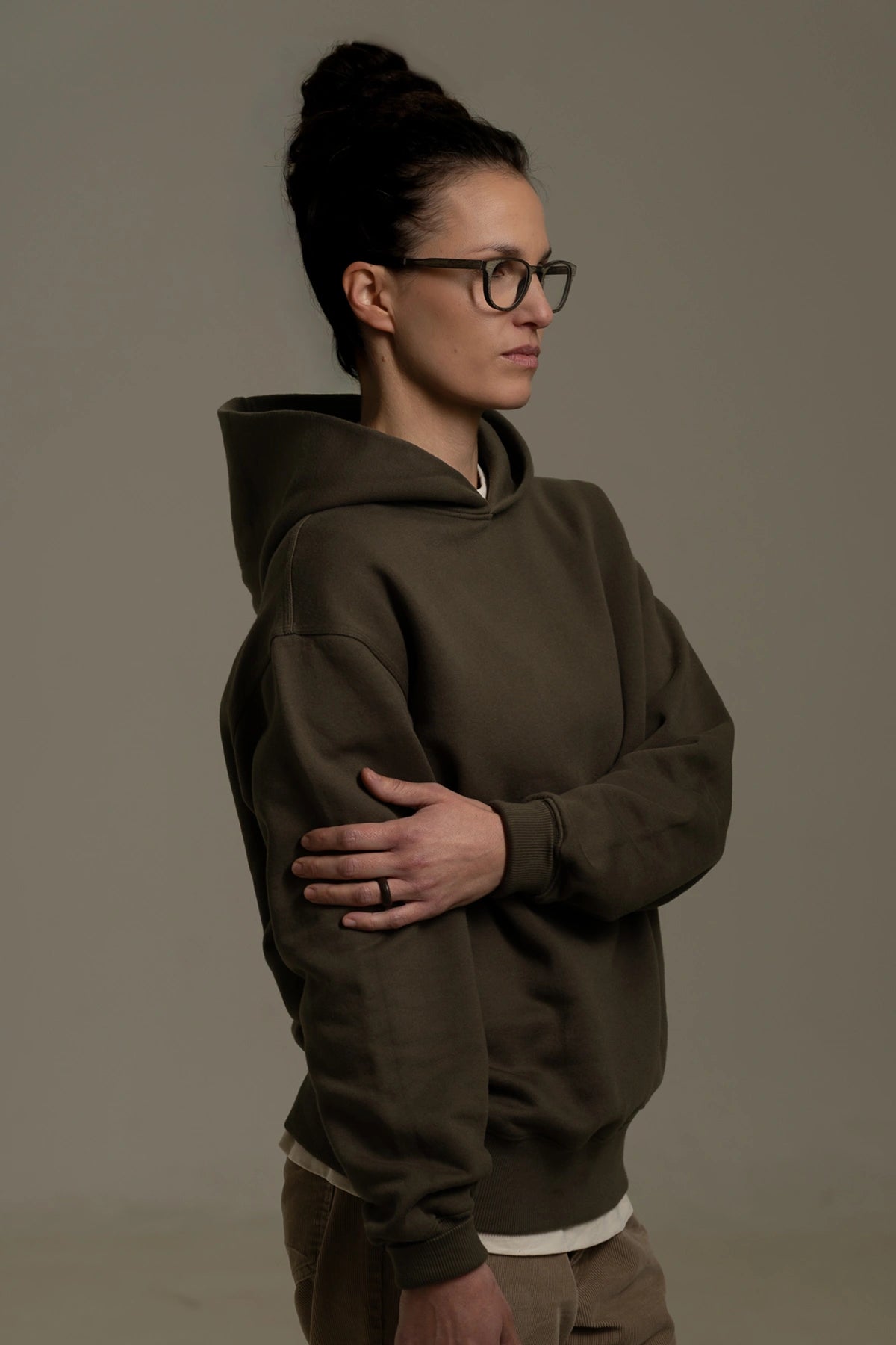 the olive hoodie.