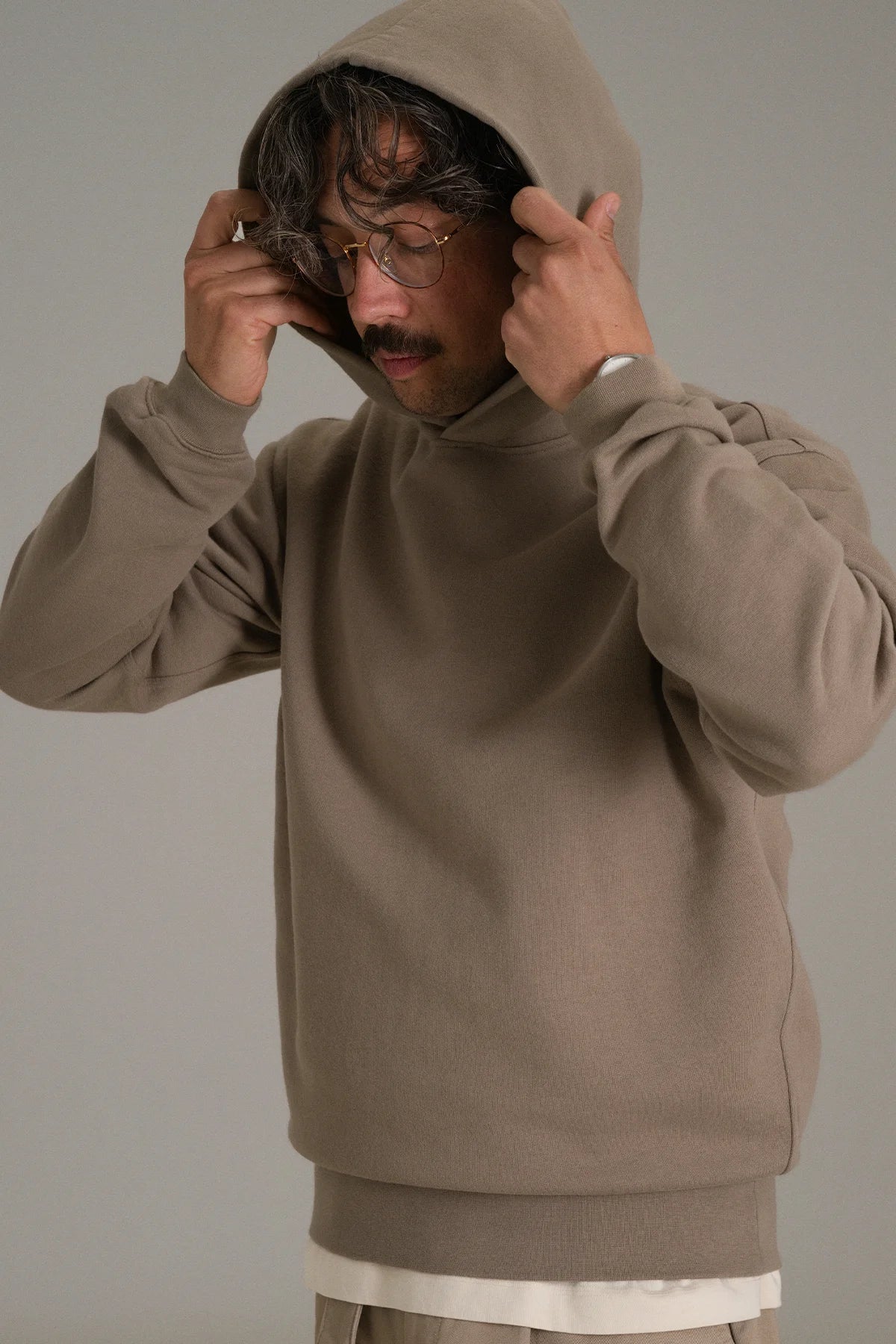 the taupe hoodie.