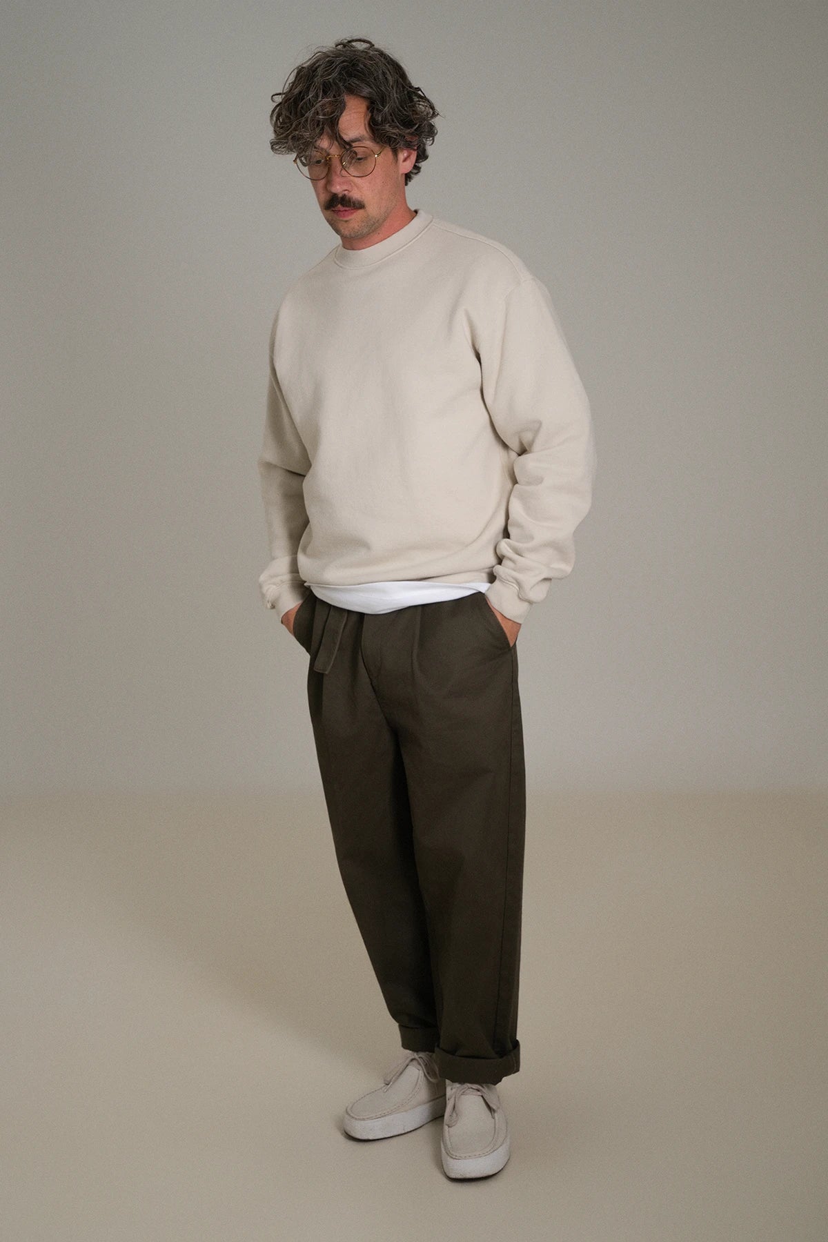 the olive work trousers.