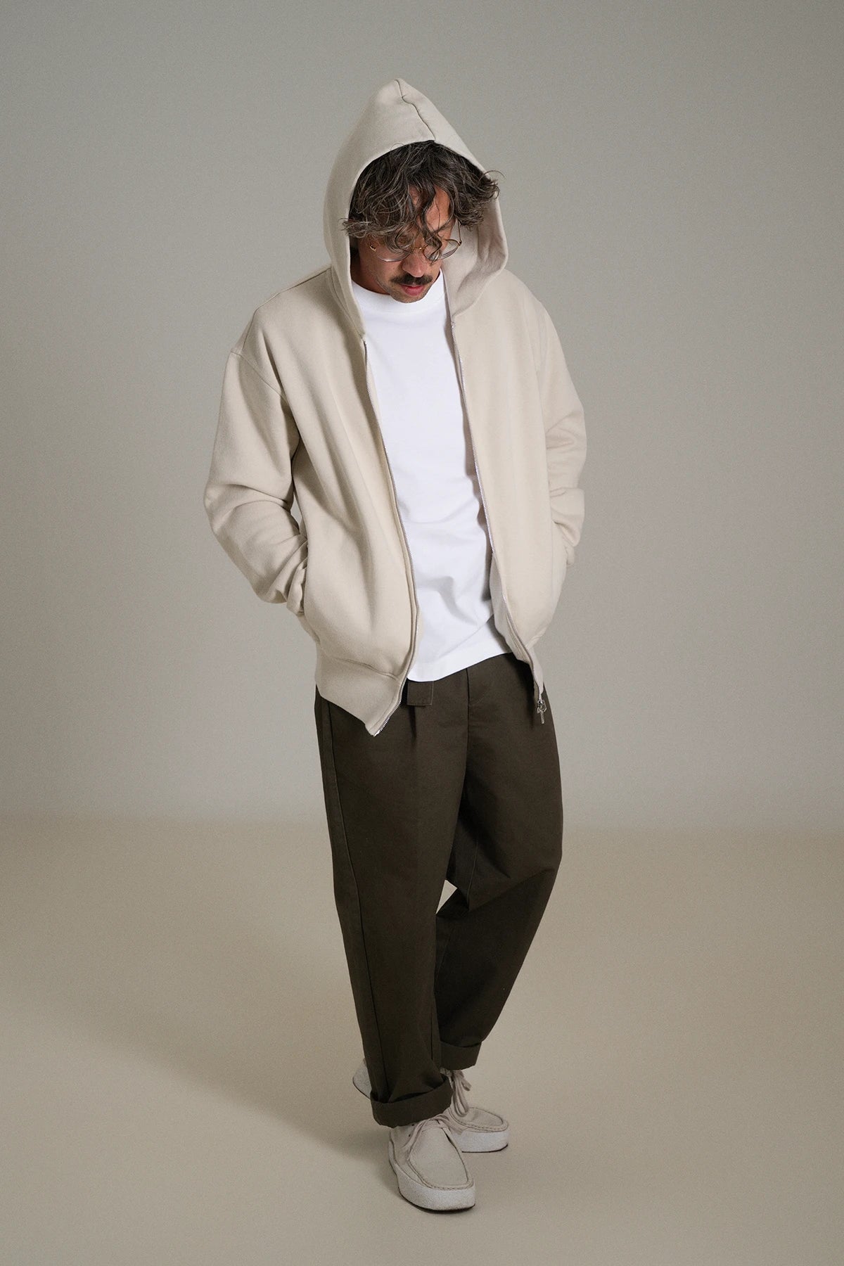 gúdd. The Bone Zip Hoodie in Bone Grey, product photo 4