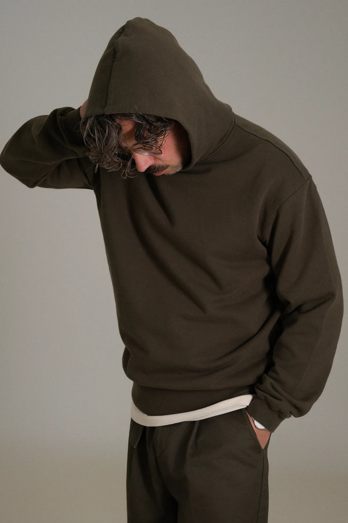the olive hoodie.