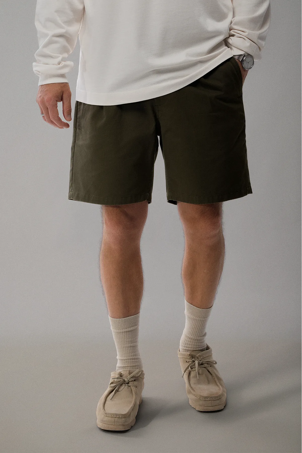 the olive work shorts.