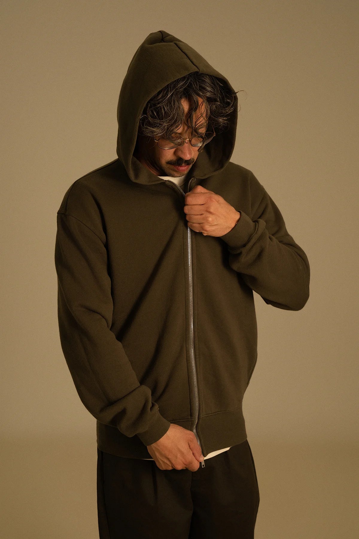 the olive zip hoodie.