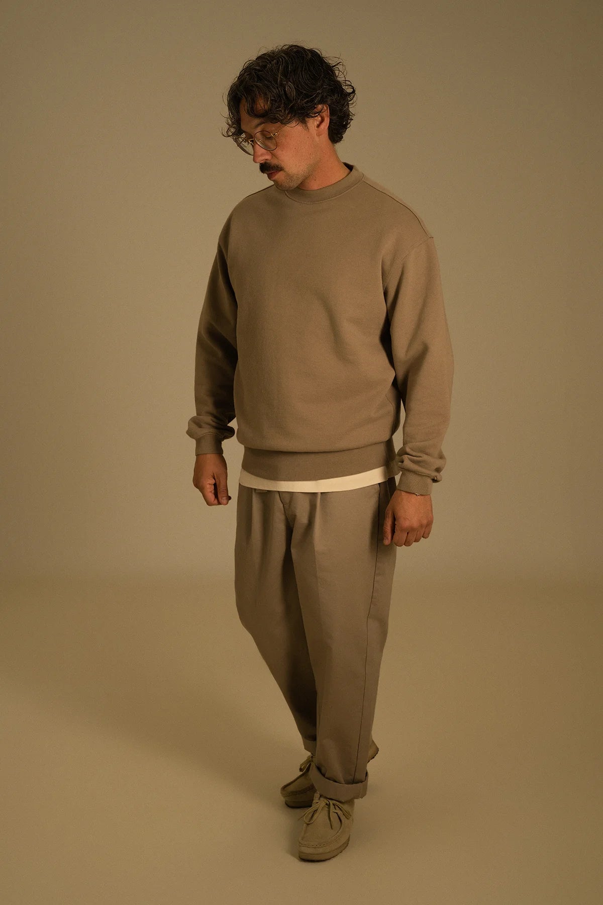 the taupe crewneck.