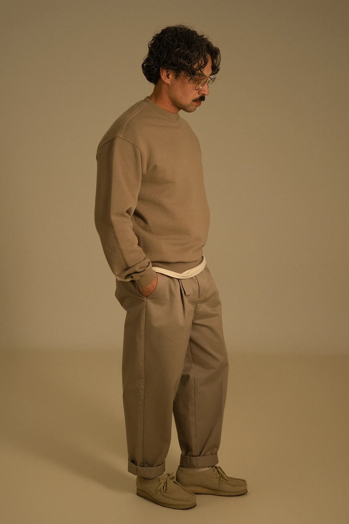 the taupe crewneck.