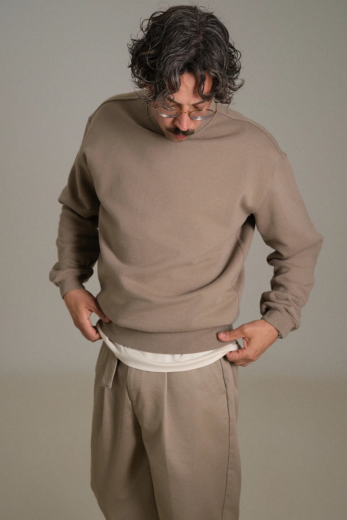 the taupe crewneck.