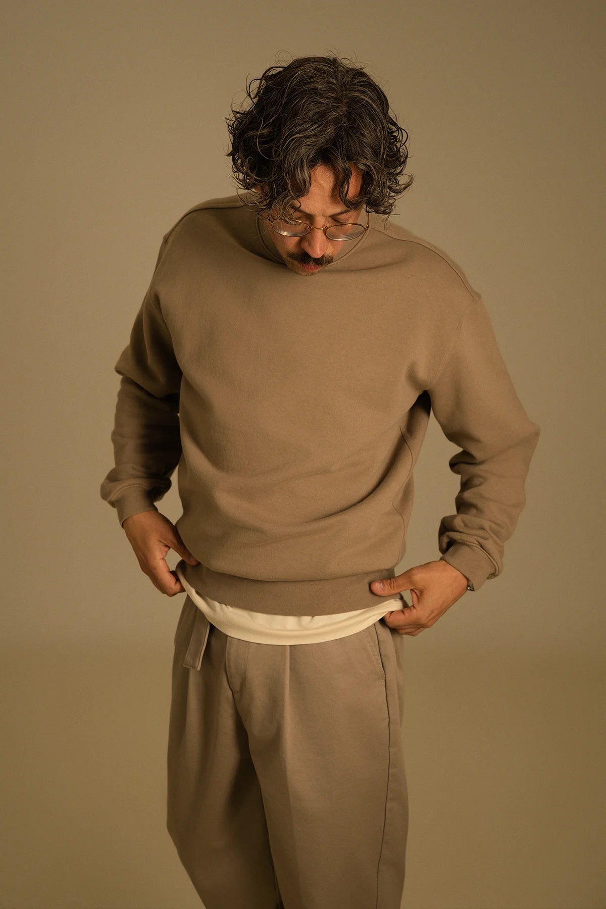 the taupe crewneck.