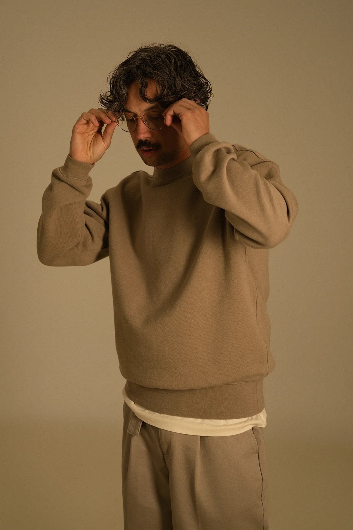 the taupe crewneck.