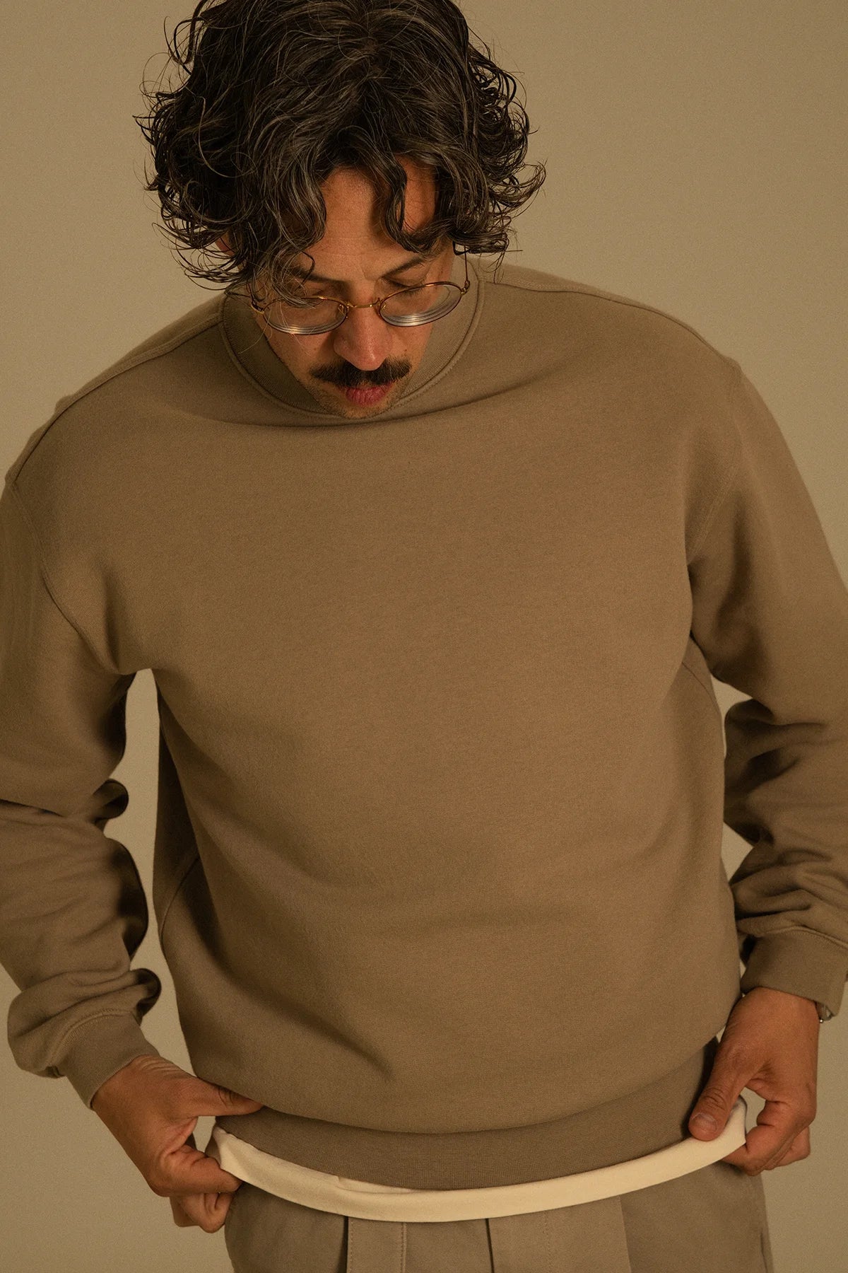the taupe crewneck.
