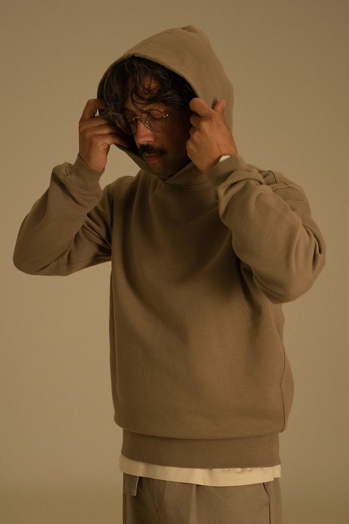 the taupe hoodie.