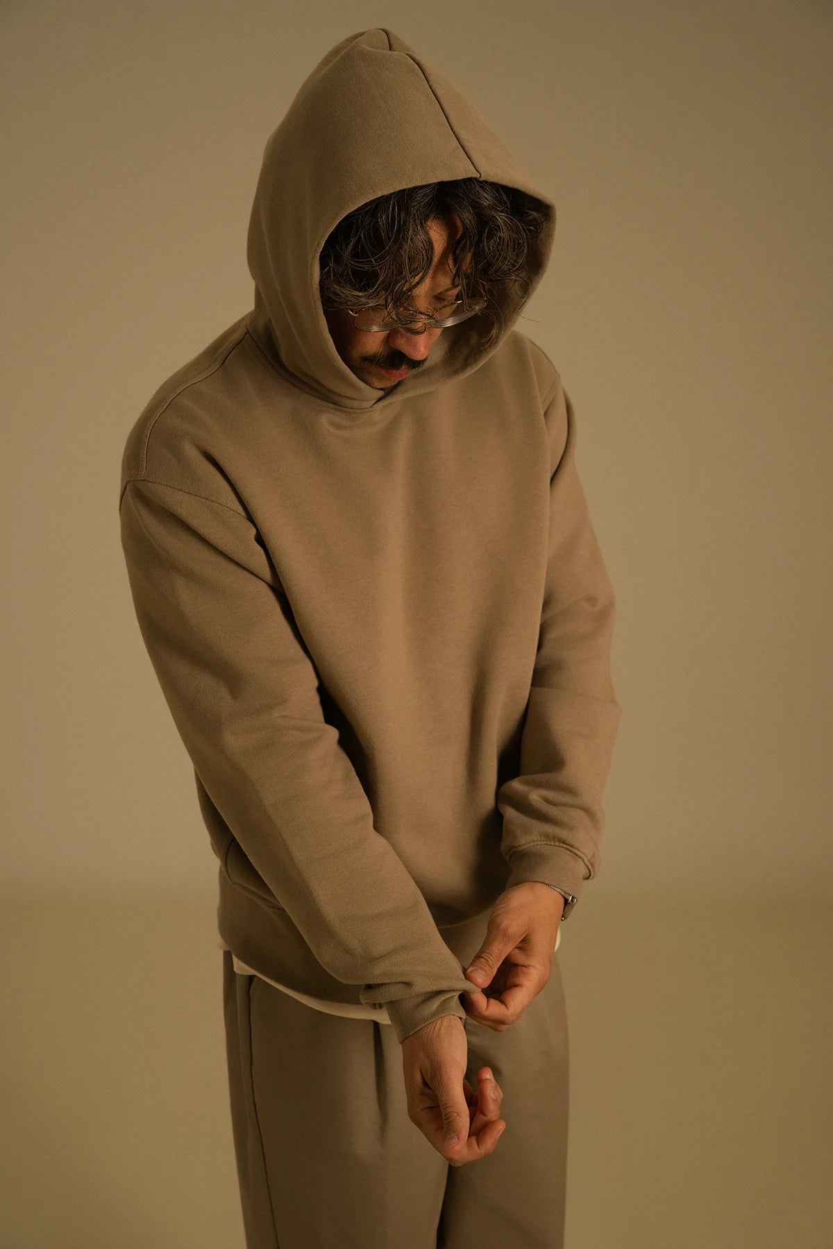 the taupe hoodie.