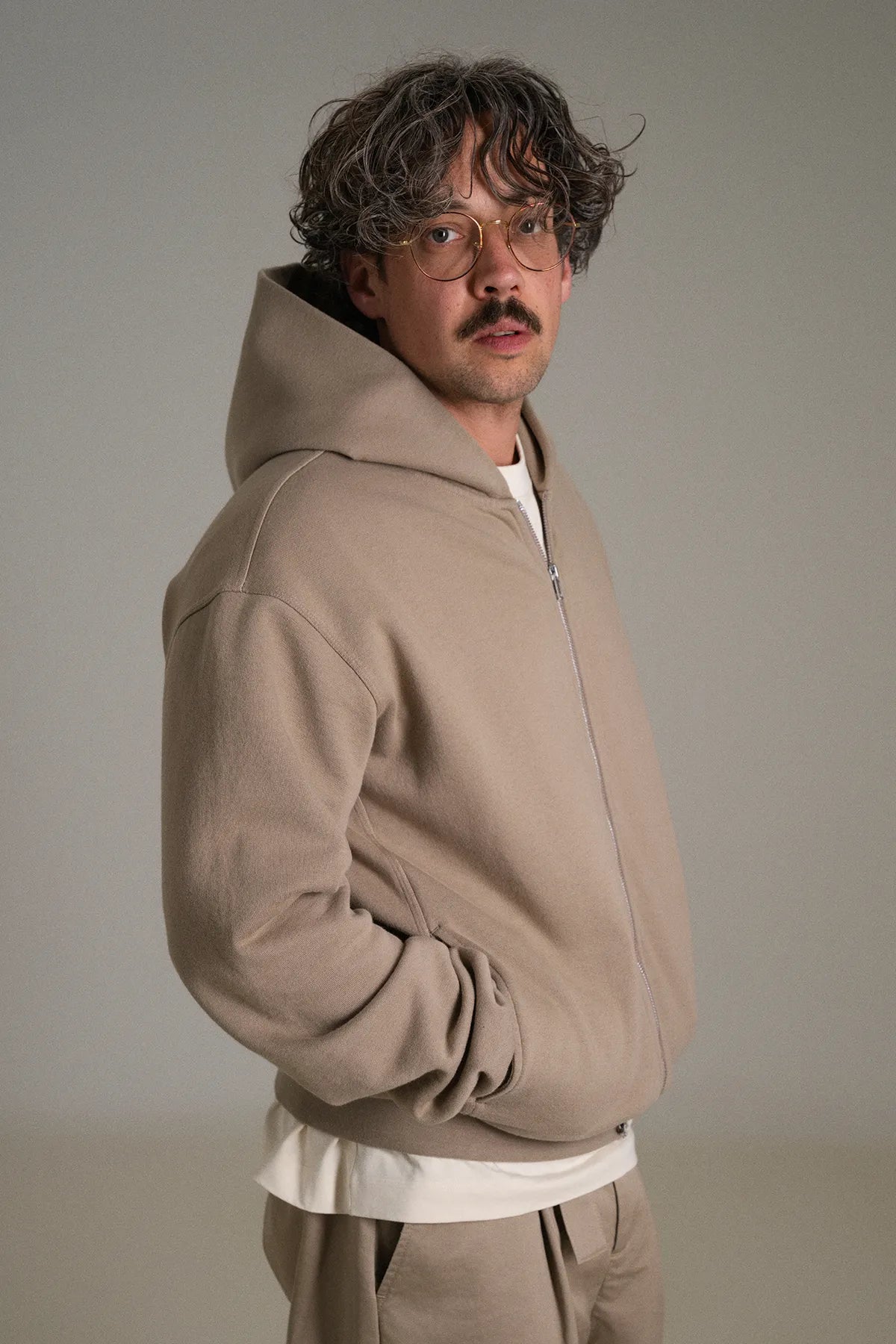 gúdd. The Taupe Zip Hoodie in Taupe, product photo 5