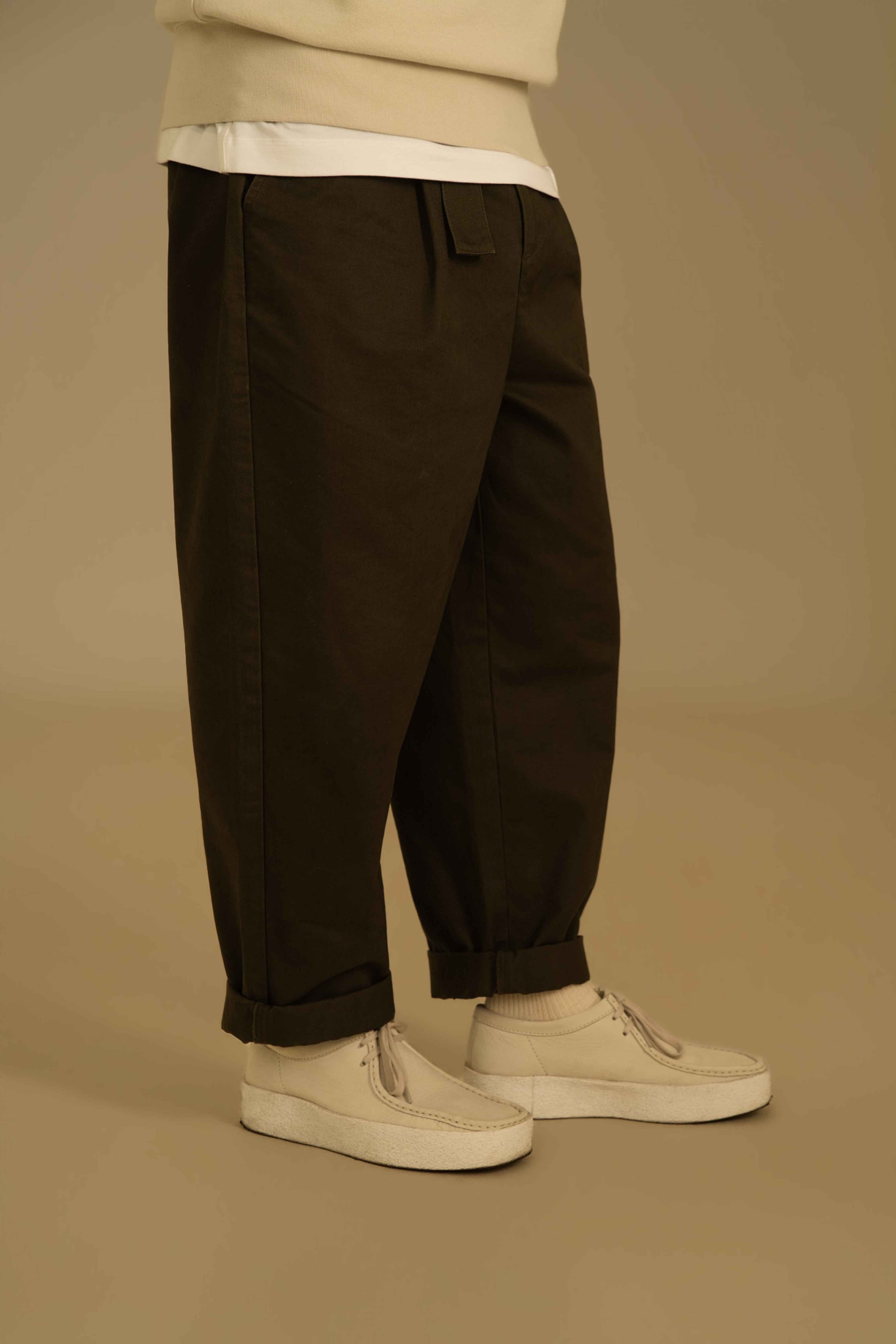 the olive work trousers.