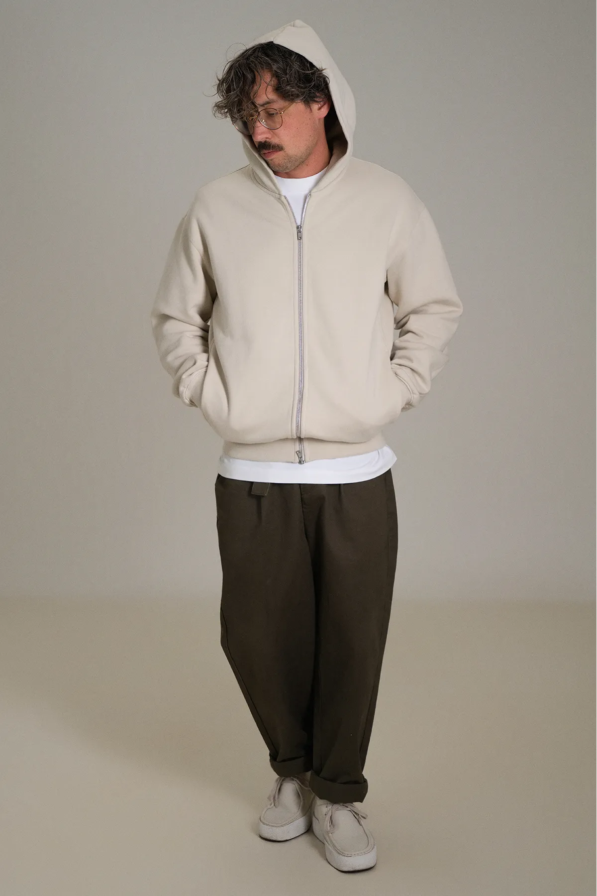 gúdd. The Bone Zip Hoodie in Bone Grey, product photo 5