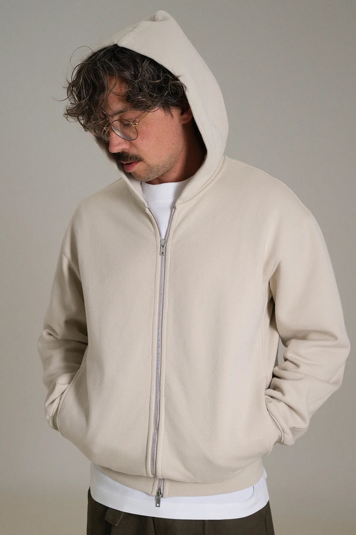 gúdd. The Bone Zip Hoodie in Bone Grey, product photo 3