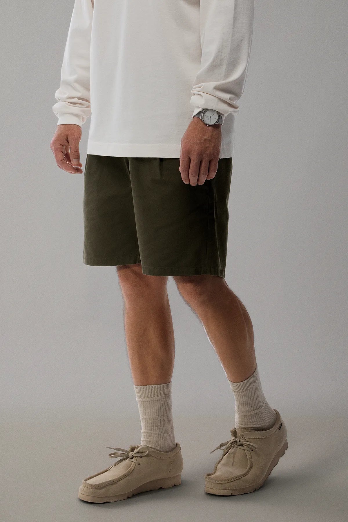 the olive work shorts.