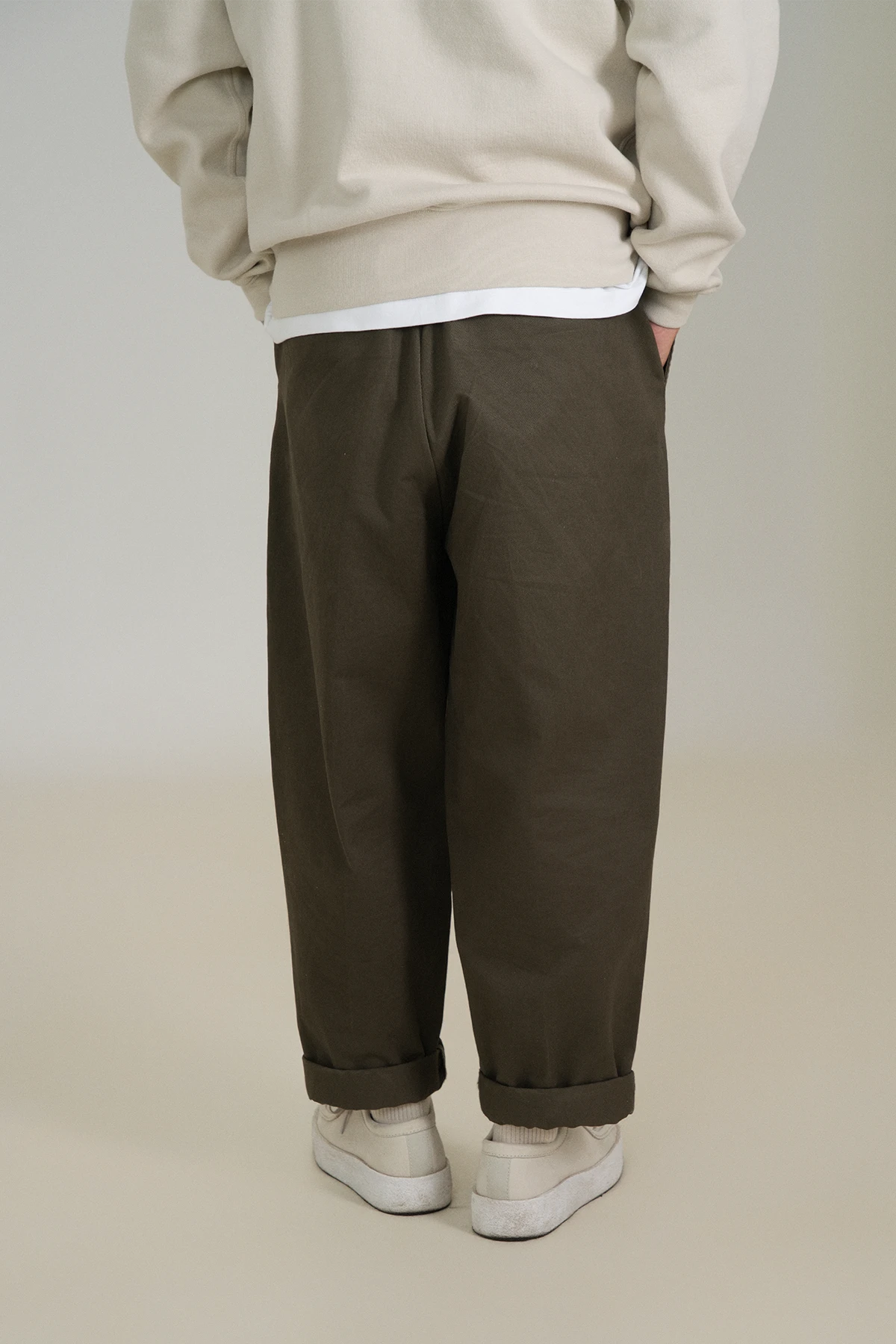 the olive work trousers.