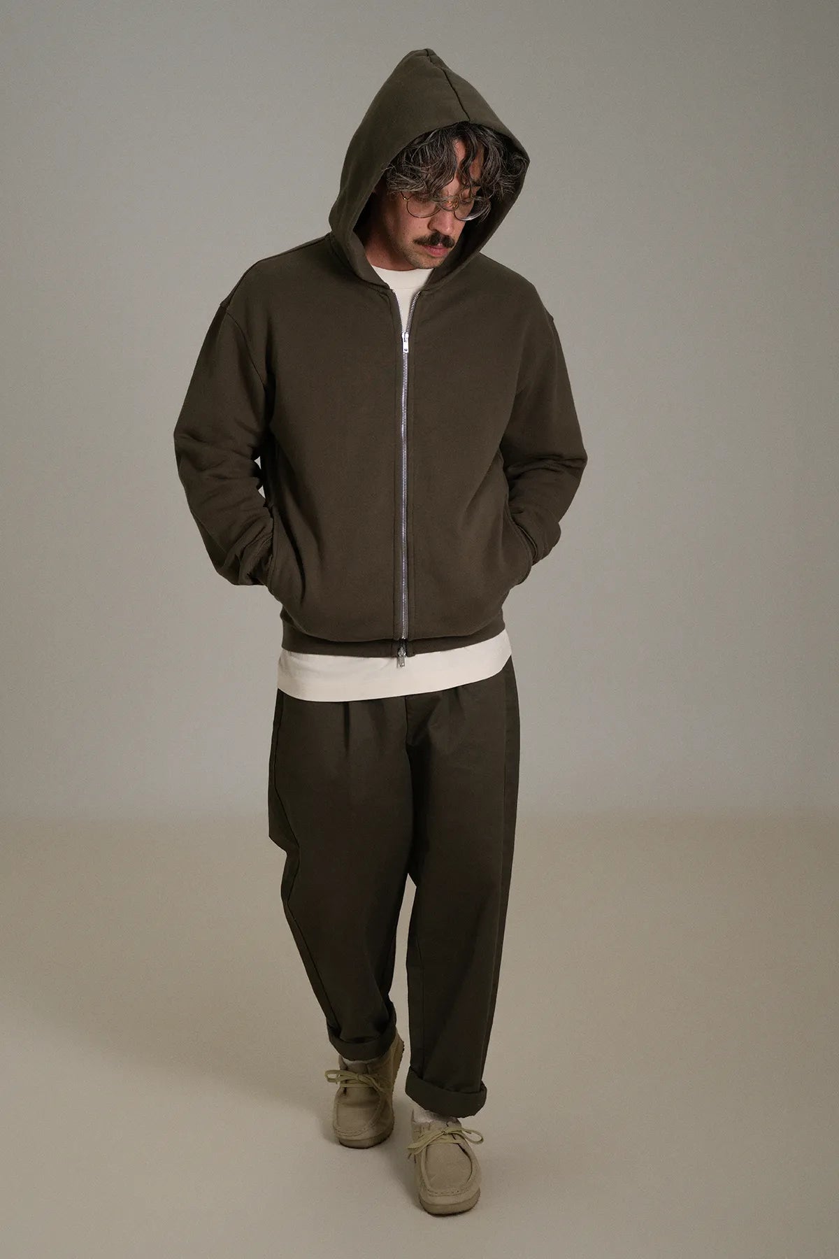 gúdd. The Olive Zip Hoodie in Dust Olive, product photo 6