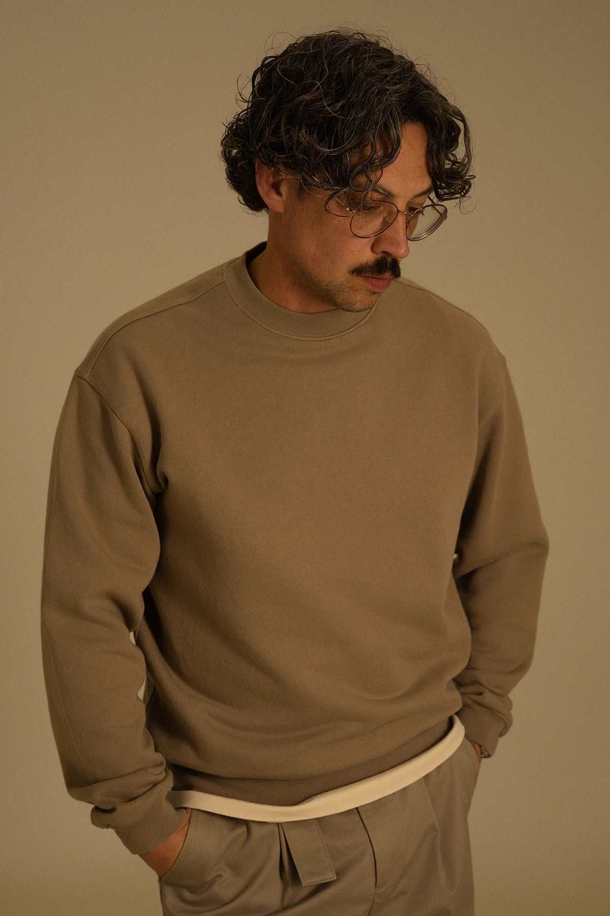 the taupe crewneck.