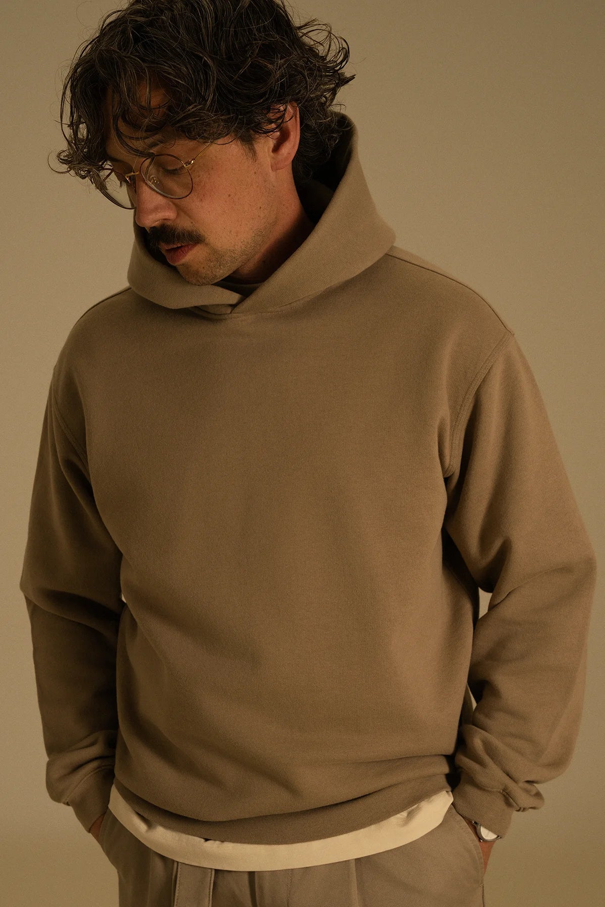 the taupe hoodie.