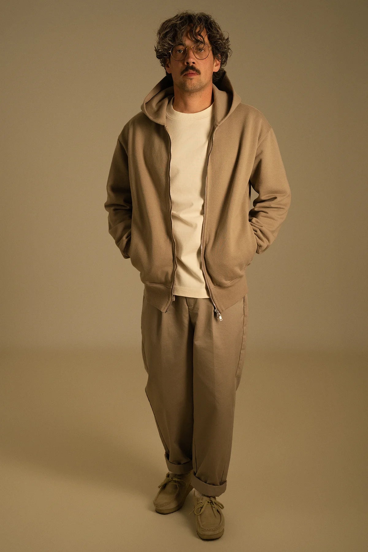 the taupe zip hoodie.