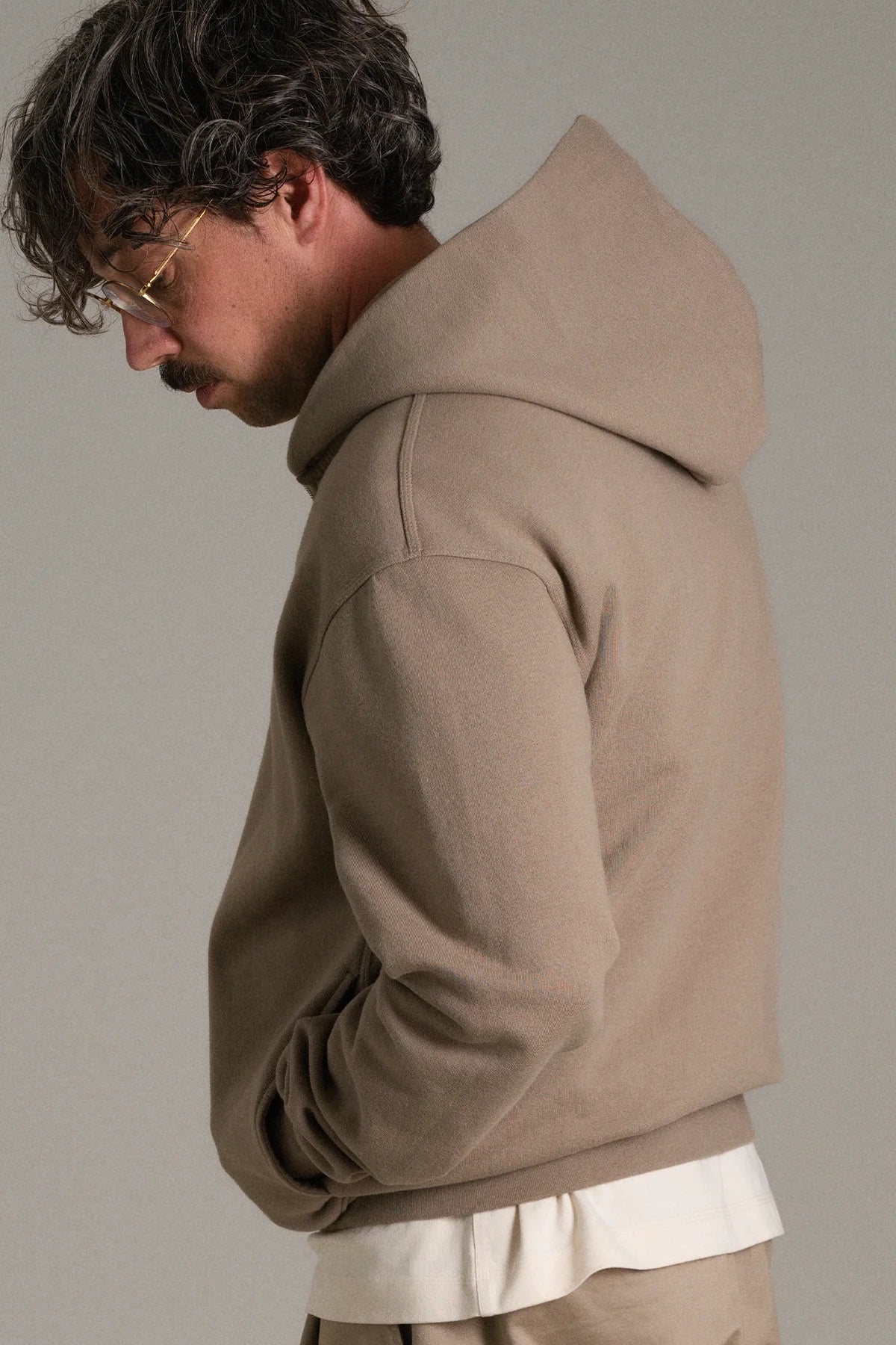 the taupe zip hoodie.