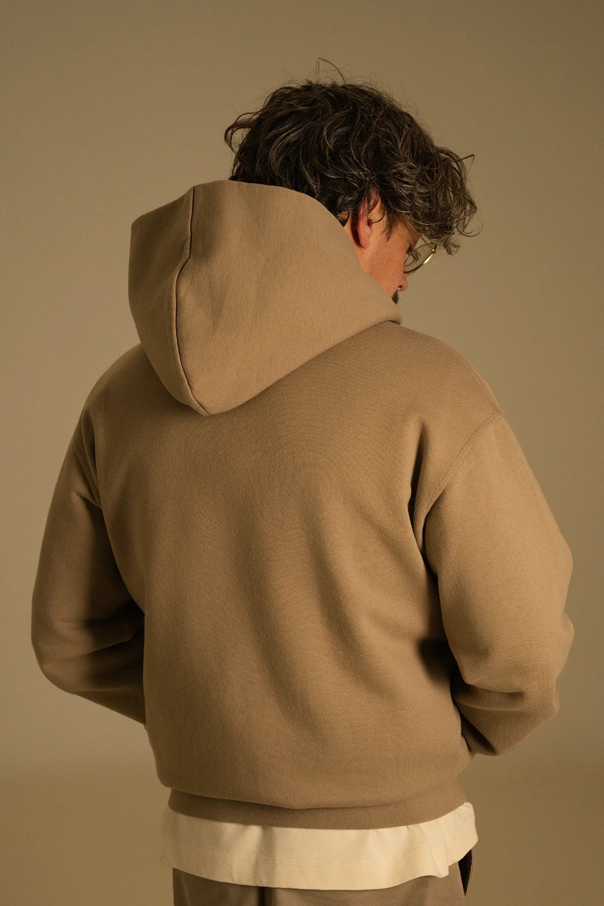 the taupe zip hoodie.