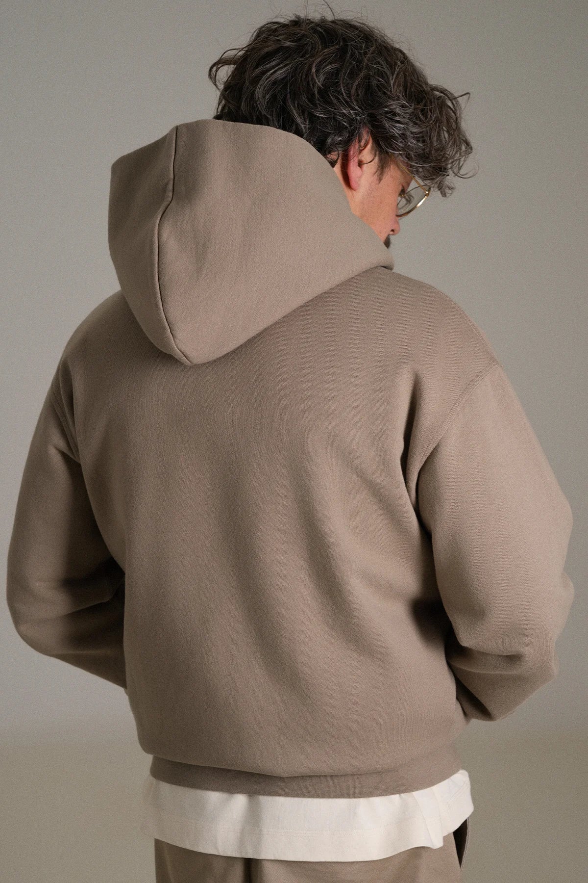 the taupe zip hoodie.